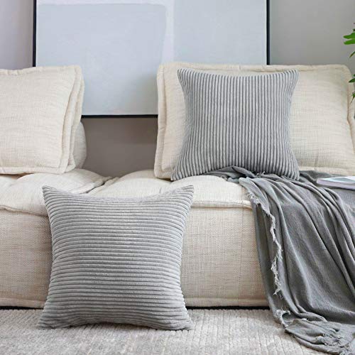 Home Brilliant Set of 2 Decorative Pillows Covers for Couch Striped Velvet Sofa Pillows Cover 40x40cm, 16 x 16 Inch, Light Grey - color: Light Grey, size: 16" x 16" (Pack of 2)