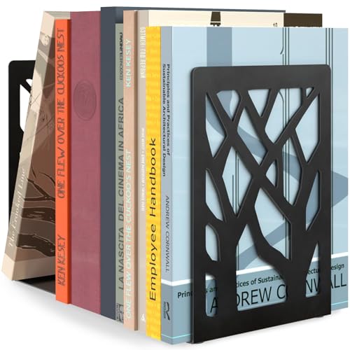 MaxGear Book Ends Tree Design Bookends for Shelves 7 x 4.7 x 3.5” 1 Pair | Metal Constructio,Heavy Duty,Non-Skid Pads,Scratch Resistant,Stable Support,Space Saving,2 Pieces,Bookcase Desktop Use - size: 1 Pair
