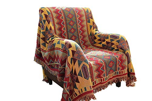 LELVA Bohemian Geometric Patterns Woven Throw Blanket Reversible Bedspreads Boho Bedroom Decor Beach Blanket (90 X 98 inch) - color: Geometric, size: 90 X 98 inch