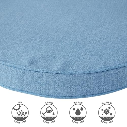 Set of 2 Outdoor 18 inch Round Patio Dining Chair Pads – Comfortable Fiber-Filled Seat Cushions with Ties, Reversible Polyester Fabric, Denim - color: Denim