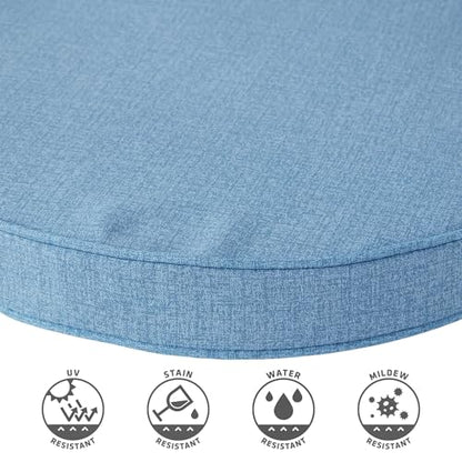 Set of 2 Outdoor 18 inch Round Patio Dining Chair Pads – Comfortable Fiber-Filled Seat Cushions with Ties, Reversible Polyester Fabric, Denim - color: Denim