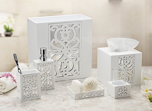 Mirror Janette White Square Resin Tissue Box Cover with Bottom Slider