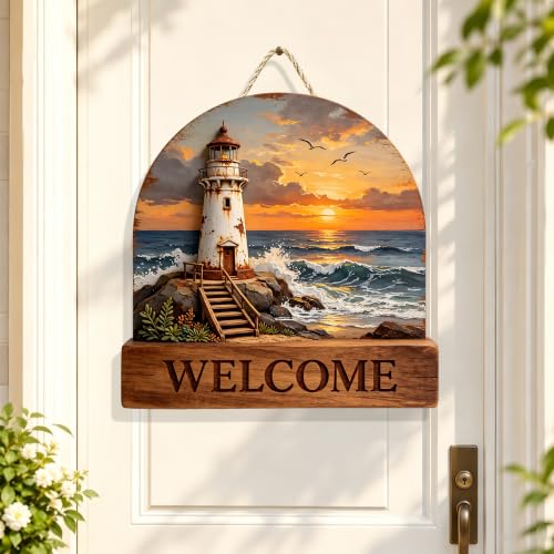 Wooden Welcome Sign for Outdoor, 7.08in Farmhouse Hanging Decor/MP-84 | Sunset Design Plaque，Rope Hanging，Garden Ornament，Entryway Wall Decoration - color: MP-84