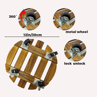 2 Pack Plant Caddy with Wheels, 14 Inch Rolling Plant Stand Heavy Duty with Metal Lockable Casters, Wooden Plant Dolly for Outdoor Indoor, Large Flower Pot, Patio (14inch-2 pack) - size: 14inch-2 pack