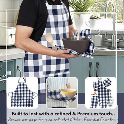 Native Fab Buffalo Plaid Check Oven Mitts and Pot Holders Set of 4, 100% Cotton Heat Resistant Kitchen Gloves, 2 Oven Mitts (7x13), 2 Pot Holders (8x8) for Cooking & Baking, Navy White - color: Buffalo, Navy Blue