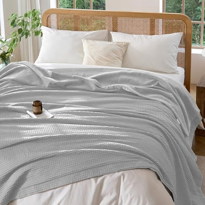 CHUFFED Cotton Waffle Blanket King Size - Plush Milk Velvet & Reversible Waffle Weave,Anti-Static 500Gsm Design，Thick Cozy Soft Winter Blanket for Bed, Couch, Sofa - Grey, 104x90 Inches - color: Grey, size: King