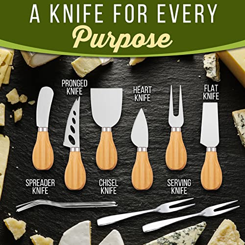 NutriChef Natural Bamboo Cheese Board Set with Bonus Condiment Cup-Extra Large Size 100% Home Organic Wooden Plate and Charcuterie Tray with 4 pcs Cutting Knife Slicer - style: Square with Gift Box