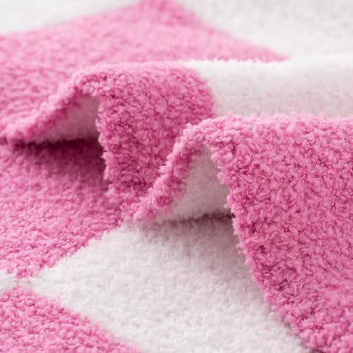 Carriediosa Checkered Throw Blanket 50x60, 400GSM Ultra Soft Microfiber | Hot Pink, Fuzzy Fluffy Cozy Plush Knit Knitted Plaid Checker, Lightweight Cute Preppy Fall Blankets & Throws for Couch, Bed - color: Check - Hot Pink, size: 50" X 60"