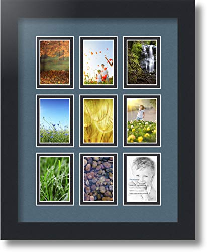 ArtToFrames Collage Photo Frame Double Mat with 9-2x3 Openings with Satin Black Frame and Dutch Blue mat. - color: Dutch Blue, size: 9 - 2x3