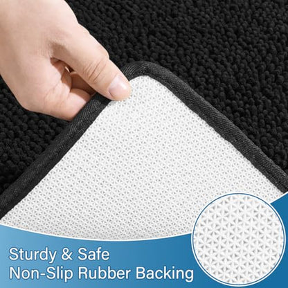 Bathroom Rug Sets 2 Piece, 20"x20" U-Shaped & 21"×34", Black | Toilet Mat Non Slip Bath Mats Floor Set, Washable Bath Rug Set, Absorbent Soft Bathroom Rug - color: Black