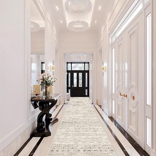 2'6x16 Runner Rug Washable Moroccan: Non Slip Kitchen Long Floor Mat Beige | Soft Kitchen Rugs Low Pile Thin Carpet Runners for Entryway Bedroom Bathroom Living Room Indoor Home Office Decor 2'6''x16' - color: Beige, size: 2'6" x 16' (Rectangular)