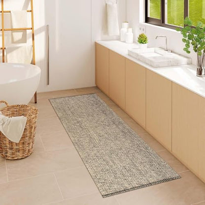 Washable Runner Rug 2x6 Natural Woven Farmhouse Hallway Runner Rug | Reversible Bathroom Runners Rugs, Cotton Low Profile Entryway Rugs, Farmhouse Bedroom Modern Kitchen Runenrs Carpet - color: Natural/Black, size: 2' x 6' (Rectangular)