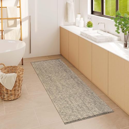 Washable Runner Rug 2x6 Natural Woven Farmhouse Hallway Runner Rug | Reversible Bathroom Runners Rugs, Cotton Low Profile Entryway Rugs, Farmhouse Bedroom Modern Kitchen Runenrs Carpet - color: Natural/Black, size: 2' x 6' (Rectangular)