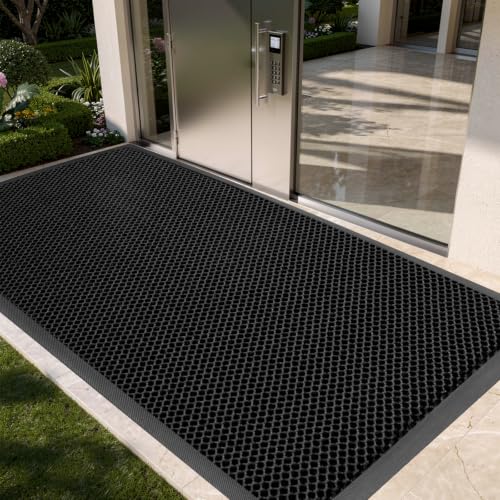 Vicwe Front Door Mat Outside Entrance, 35"x47" Heavy Duty Non-Slip Doormat | Stretch Mesh, Low-Profile, Dirt Trapper Entrance Doormats, Easy Clean, Welcome Mat for Indoor Outdoor Entryway Porch, Black - color: Black, size: 35" x 47"(Rectangular)