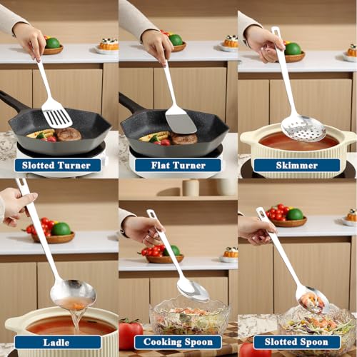 Kitchen Cooking Utensils Set 26 Pieces, Stainless Steel Heavy Duty Sturdy Kitchen Tool Set with Hooks, Metal Spatula & Spoon Set Ergonomic Hanging Handles for All Cooking Tasks