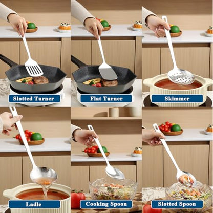 Kitchen Cooking Utensils Set 26 Pieces, Stainless Steel Heavy Duty Sturdy Kitchen Tool Set with Hooks, Metal Spatula & Spoon Set Ergonomic Hanging Handles for All Cooking Tasks