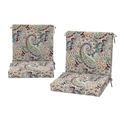 DYTXIII Outdoor Midback Chair Cushions Set of 2-20"x17" Water Repellent & Fade-Resistant Patio Seat Cushions with High-Resiliency Foam, Non-Slip Ties for Dining, Balcony Furniture-Paisley Chilli - color: Paisley Chilli