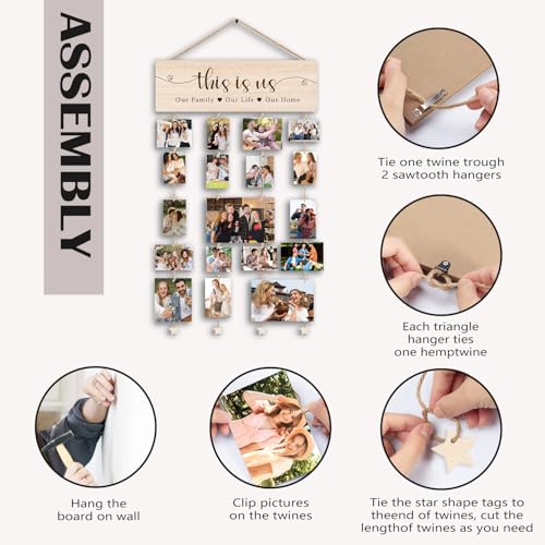 Picture Frames Collage Photo Hanging Display Picture Board Wood Rustic Frames, Gifts for Women, Family Photo This Is Us Picture Housewarming Farmhouse Rustic Wood Hanging Photo Wall Table Top Frames - color: this is us