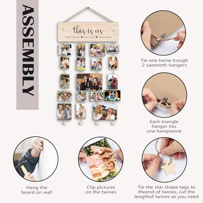 Picture Frames Collage Photo Hanging Display Picture Board Wood Rustic Frames, Gifts for Women, Family Photo This Is Us Picture Housewarming Farmhouse Rustic Wood Hanging Photo Wall Table Top Frames - color: this is us