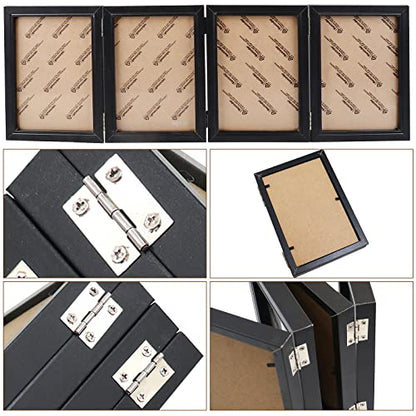 POILKMNI 4 Folding 5x7 Inch Hinged Picture Frame with 4 Openings | Natural Wood Foldable Photo Frame High Definition Acrylic for Mothers Day Father's Day Christmas Gift, Family Picture, Black - color: Black, size: 5x7