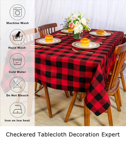 ShinyBeauty Checked Tablecloth Rectangle 54x80-Inch Red and Black Buffalo Plaid Tablecloths Washable Cotton Table Cover Gingham Tablecloth for Dining Rustic Lattice Table Cloth Farmhouse Linen - color: Black & Red, size: 80" x 54" (Rectangular)