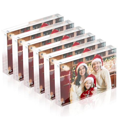 4x6 Acrylic Picture Frame Set of 6, 20mm Thick, Table Display | Double-Sided Transparent Magnetic Frameless Photo Frame, for Office or Home Decor, for Photos, Fits Home, Office - size: 4x6