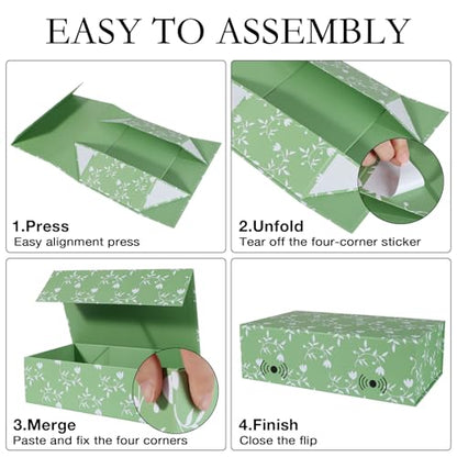 LFBOX Green Leaves Gift Box with Magnetic Lids 5 Pack | Large Bridesmaid Groomsman Proposal Boxes,13.8x8.3x4.4 in, Collapsible Rectangle Storage Box Bulk - color: Green Leaves, size: 1 Count (Pack of 5)