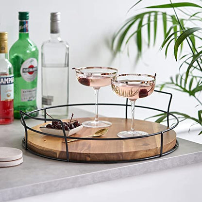 Twine Acacia Wood Cocktail Tray, Outdoor Entertaining, Easy Carry Handles, Removable Frame, Drink and Appetizer Tray, Set of 1 - style: Modern Round