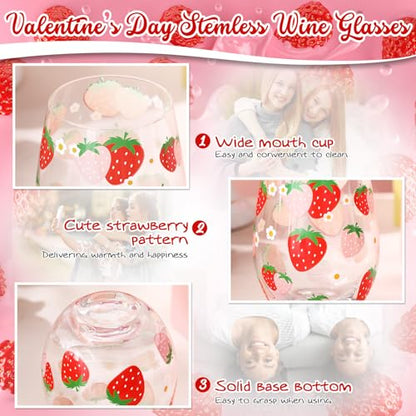 Sliner 2 Pack 17oz Strawberry Stemless Wine Glasses for Women Strawberry Cups Colorful Conversation Drinking Glass for Gift Birthday Party Supplies Graduation Gifts Theme Events - style: Strawberry