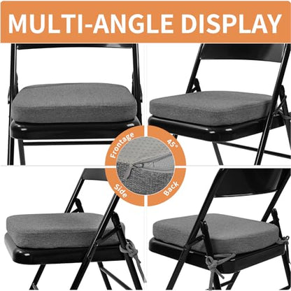 SINOSSO Memory Foam Chair Cushion for Folding Chair 1 Pcs, Thickened 2" Square Kitchen Chair Pad with Ties, Indoor Non-Slip Dining Chair Seat Cushion (1 Piece, Dark Grey) - color: Dark Grey