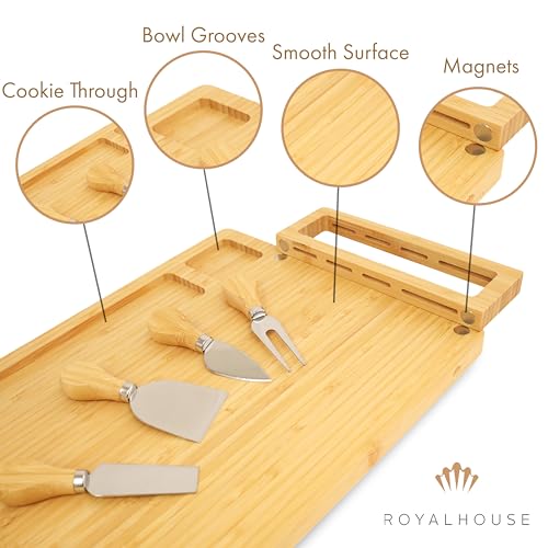Bamboo Cheese Board and Knife Set with Magnetic Holder | Serving Tray for Crackers, Meat, and Wine - Anniversary and Wedding Gift - style: Cheese Board Set with Magnet Holder