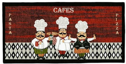 Kashi Home Kitchen Rug, Area Rug, Mat, Beautiful Print Non-Skid Latex Back Chef Trio 20x40 Rectangle - color: Chef Trio, size: 20x40 Rectangle