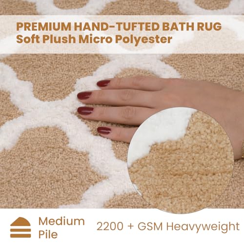 C23 Bathroom Rug Set of 2 (20"x32" & 16"x24") - 2200 GSM Ultra-Absorbent Plush Bath Mats Beige & White - color: Beige/White