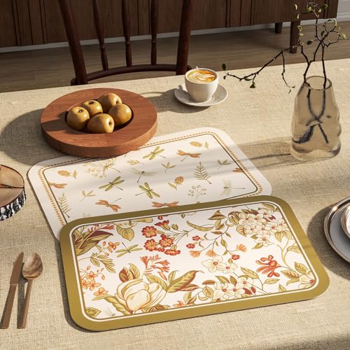 Vinyl Waterproof Placemats Set of 6 Rectangular,12"*17"-Grace B | Wipeable Beautiful Print Place Mats,Stain Resistant,Heat Resistant,Everyday Meals,Kitchen,Dinning,Holiday,Decor - color: Grace B