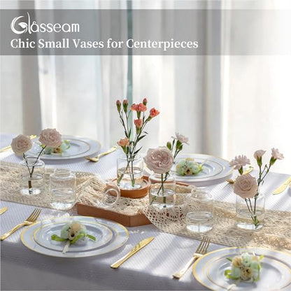 Glasseam Bud vases Set of 6: Glass Vases for Centerpieces Modern Small Vases for Home Table Shelf Wedding Party Decoration - Clear Vase for Flowers Stem Roses Tuilps Cuttings - size: 6Pcs