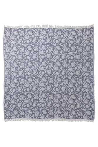 Flower Organic Cotton Turkish Throw Blanket, Muslin - Navy | Thin, Soft, Lightweight, Breathable Gauze Weave, Blue and White Reversible Floral Print, for Sofa, Chair, Couch, 65" x 65" - color: Navy Whimsy