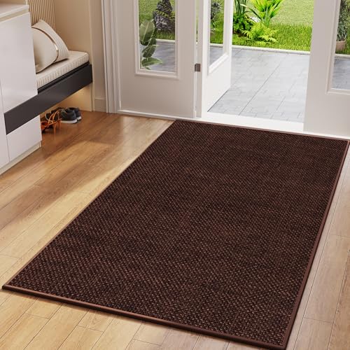 Front Door Mat Indoor Entrance Woven Welcome Entry Mat Brown 36"x59" Large | 3x5 ft Dirt Resistant Absorbent Low-Profile Thin Braided Indoor Door Mat Non Slip Rubber Inside Doormat Washable Entryway Mat - color: A- Dark Brown, size: 36"x59"