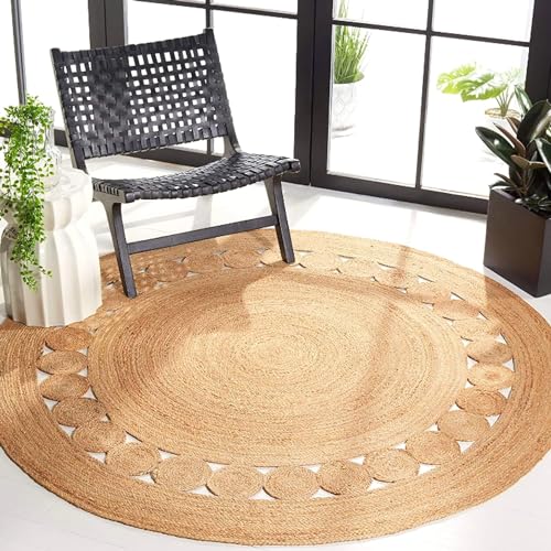 KEMA Jute Area Rug 3ft Round Natual Braided Dot Handwoven Rug Rustic Vintage Reversible Boho Area Rugs for Farmhouse, Living Room, Bedroom, Patio, Kitchen - size: 3 feet (Round)