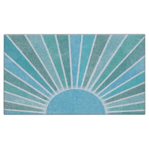 Nogrit Boho Door Mat, Retro Boho Light Blue Sun Sunshine Doormat Bathmat for Indoor Outdoor Entrance, Mid Century Modern Abstract Welcome Mats for Front Door Outside Porch Entryway, 17x30 Inches - color: Non Slip Pvc - Light Blue