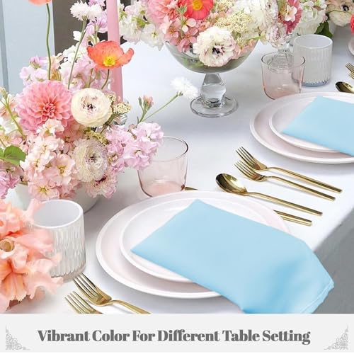 PLOYMONO Baby Blue Cloth Napkins - 8 Pack 17"x17" Polyester Dinner Napkins | Heavy Duty 180 GSM Cloth Napkins with Hemmed Edges - Great for Restaurants, Weddings, Parties, Banquets Dinner - color: Baby Blue