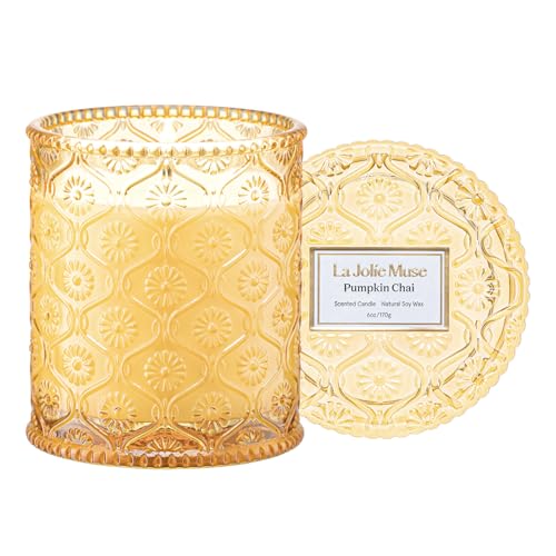 LA JOLIE MUSE Pumpkin Chai Scented Candles for Home,Natural Soy Wax 40Hrs | Fall Candle for Thanksgiving Holiday, Luxury Jar Candles, Clean Non Toxic, Decorative Candle Gifts for Women, Men, Spicy Chai - color: Pumpkin Chai
