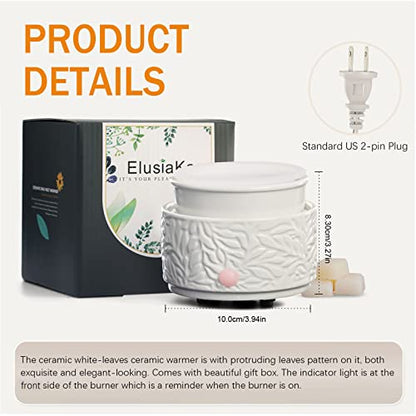 ElusiaKa Electric Ceramic Wax Melt Warmer with Silicone Liner-White - color: White+silicone