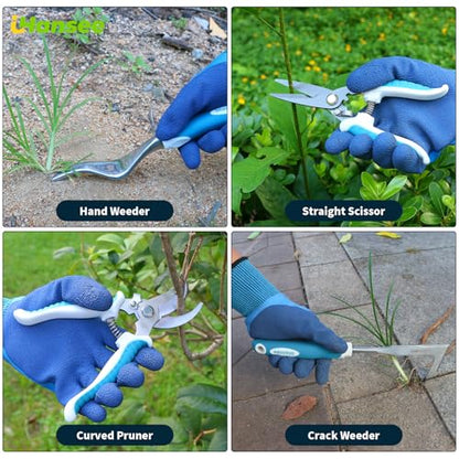 Blue Garden Tools Set 12-Piece, Gardening Gifts for Women Men | Aluminum Gardening Hand Tool with Non-Slip Handle, Kneeling Pad, Apron, Gloves and Organizer Handbag, Landscaping Tools - color: blue