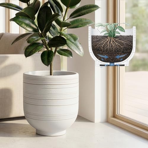 HERDUK Large White Ceramic Planter for Indoor Trees, Modern Indoor Floor Planter Pot for Olive Trees & Faux Olive Trees, Pottery Planter with Drainage for Real Plants - color: White, size: 10 Inch