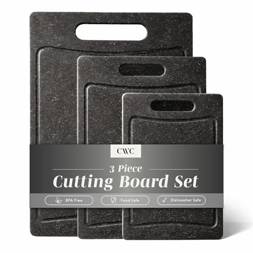COOK WITH COLOR Non-Slip Cutting Board Set – Kitchen Essentials with Easy Grip Handle for Meat, Veggies, and Fruits, 3 Cutting Boards, Speckled Black - color: Speckled Black, size: 3 Cutting Boards