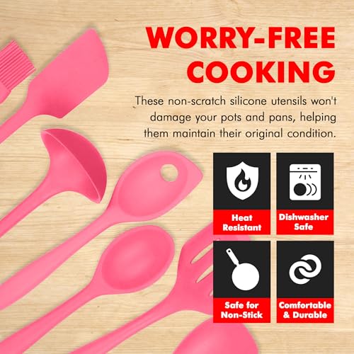 Chef Craft - Premium Silicone Kitchen Tools and Utensils Set, Non-Scratch, Withstands Temperatures up to 450°F, BPA-Free, 7 Piece Cooking Utensils Set, Pink - color: Pink, size: 7 Piece Set