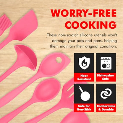 Chef Craft - Premium Silicone Kitchen Tools and Utensils Set, Non-Scratch, Withstands Temperatures up to 450°F, BPA-Free, 7 Piece Cooking Utensils Set, Pink - color: Pink, size: 7 Piece Set