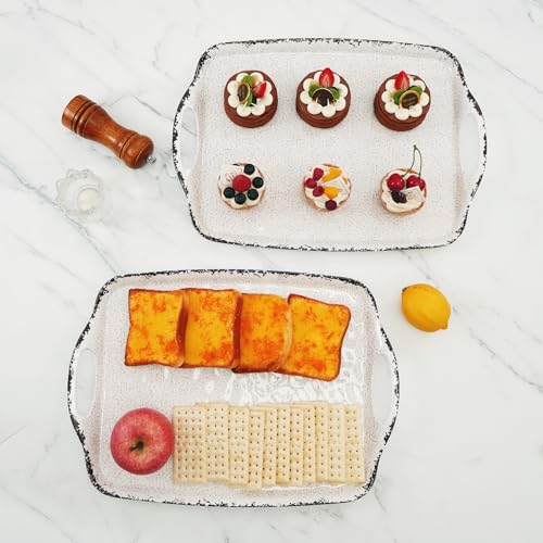 TP Melamine Serving Trays with Handles, 19" x 12", Set of 2, Rustic White | Large Rectangular Trays, Serving platters, Turkey and Party Serving, Lightweight, Break-resistant - color: Retro White, size: 19" x 12"