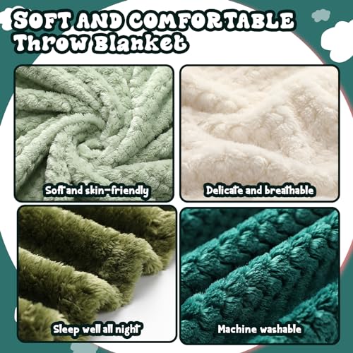 Newwiee 4 Pcs Fleece Throw Blanket, 3D Waffle Textured,Gradient Green | Soft Lightweight Set for Couch Bed Sofa, Warm Winter Throws, No Shedding Pilling, Flannel Waffle Texture, 50x60 Inch - color: Gradient Green