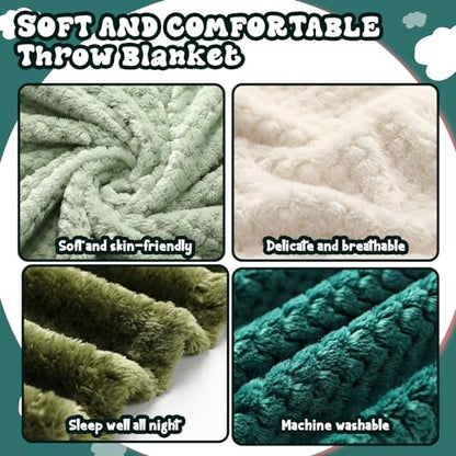 Newwiee 4 Pcs Fleece Throw Blanket, 3D Waffle Textured,Gradient Green | Soft Lightweight Set for Couch Bed Sofa, Warm Winter Throws, No Shedding Pilling, Flannel Waffle Texture, 50x60 Inch - color: Gradient Green